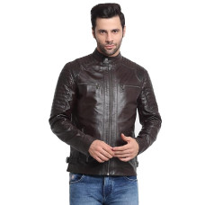 Men’s Casual Stylish Leather Jacket | Men Solid Choco Brown Leather Jacket | Winter Jacket | High Neck | Long Sleeve | Zipper Closure | Regular Fit | Comfortable Fit Jacket Crafted for Men