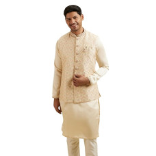 Manyavar Men's Art Silk Embroidered|Zardosi Jacket Set (3pcs)