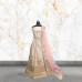 Women's Designer Cotton Silk Beige Lehenga Choli Embellished with Golden Metal Zari Work and Light Pink Dupatta Set