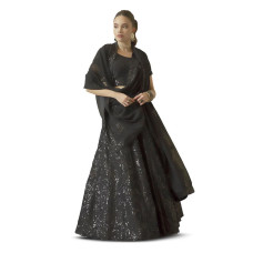 Soch Womens Georgette Floral Pattern Sequin Embellished Unstitched Lehenga Set