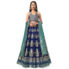 PURVAJA Women's Jacquard Semi-Stitched Lehenga choli(Gulabo)