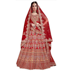 International Trading Co Women's Mulberry Silk Lehenga Choli With Dupatta (Carmine Red_ZC7104_Unstitched)